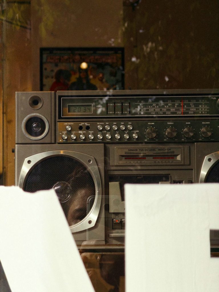Vintage Boombox With Reflection In Speaker Brin Zdc8nk 768x1024